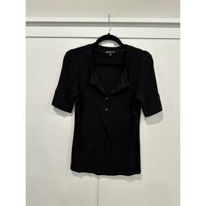 James Perse Ribbed Henley Style Cashmere Blend Short Sleeve Top Size M(2)